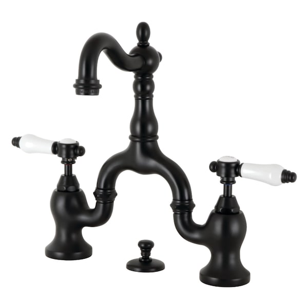 Bridge Bathroom Faucet with Brass PopUp, Matte Black